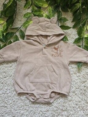 Baby Boy Pooh Bear Hooded Romper (0-3 Months)
